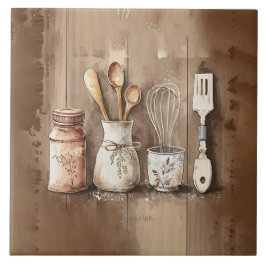 Azulejo Utensilios rústicos acuarelas Faux Madera Cerámica