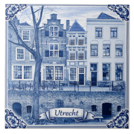 Azulejo Utrecht canal houses Delft Blue style ceramic tile