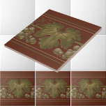 Azulejo Uvas de Art Nouveau sobre el patrón de frisa de uv<br><div class="desc">Se trata de una impresión digitalmente realzada de uvas antiguas de la época victoriana de 1886 sobre un patrón de frisos de borde de vid del artista de Art Nouveau Anton Seeder. Se puede personalizar el color de fondo y las franjas.</div>