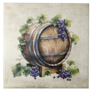Azulejo Uvas de barril de vino rústico acuarelas italiano
