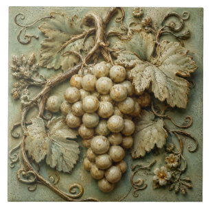 Azulejo Uvas de viñedo rústico Relieve Falso Botánico