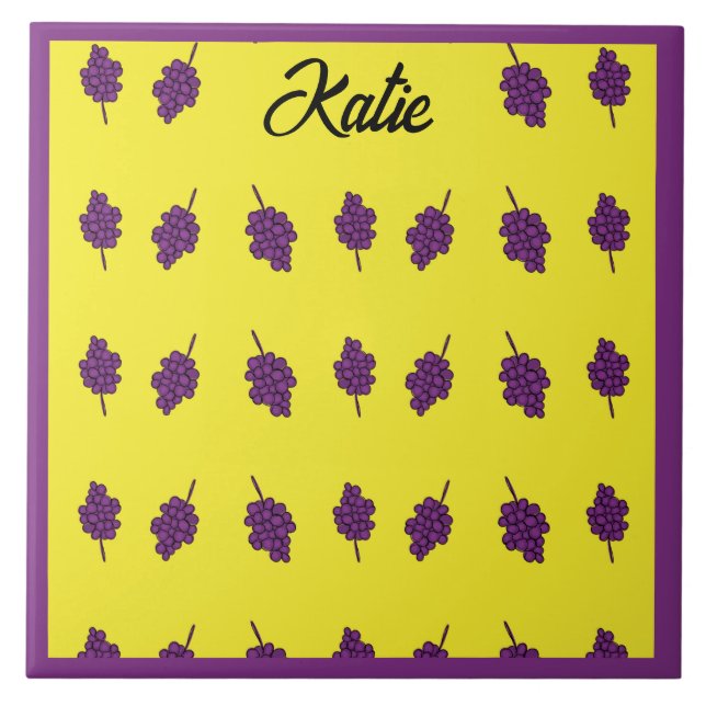 Azulejo Uvas moradas personalizadas amarillas (Frente)