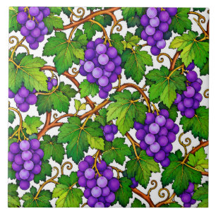 Azulejo Uvas Moradas y Hojas Verdes de Viñedo
