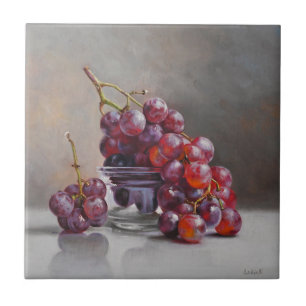 Azulejo Uvas Rojas Bodegón - de Pintura al Óleo Original