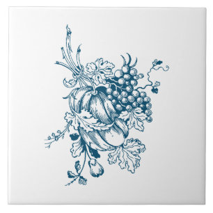 Azulejo Uvas y frutas azules y blancas