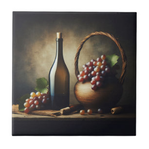 Azulejo Uvas y una botella de vino de vida residual