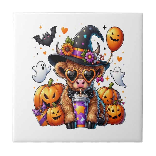 Azulejo Vaca Alta Linda de Halloween (Frente)