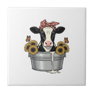 Azulejo Vaca antigua en bañera Girasol Mariposa Vector Dis