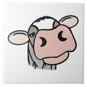 Azulejo vaca de dibujos animados negra blanca beso rosa gr
