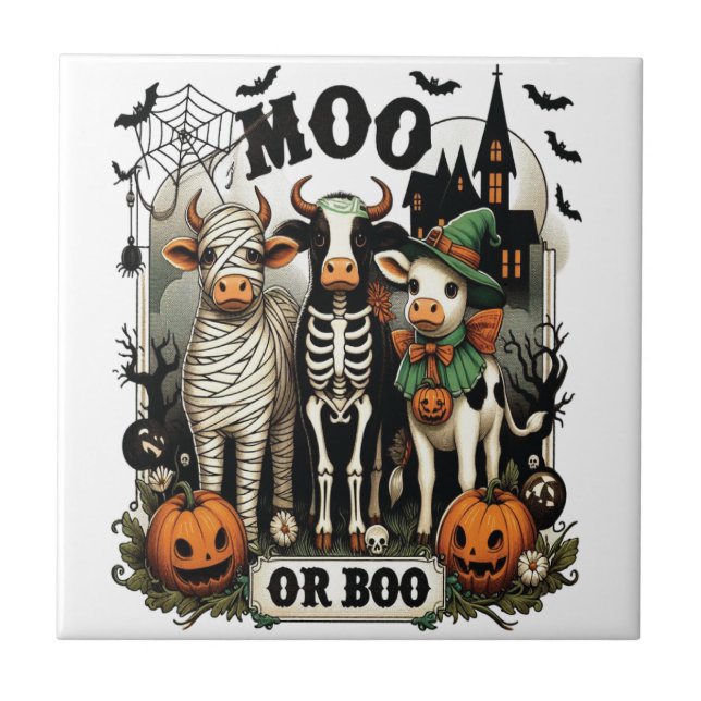 Azulejo Vaca de Halloween Moo o Boo (Frente)