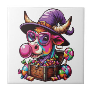 Azulejo Vaca de las Tierras Altas Arcoíris Halloween