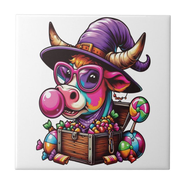 Azulejo Vaca de las Tierras Altas Arcoíris Halloween (Frente)