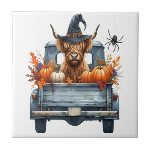 Azulejo Vaca de las Tierras Altas de Halloween de Otoño