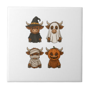 Azulejo Vaca de las Tierras Altas de Halloween Divertida O