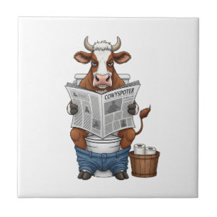 Azulejo Vaca en inodoro PNG, divertido animal de granja