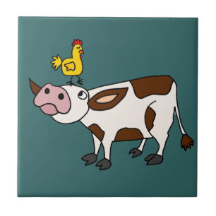 Azulejo Vaca enrrollada con el pollo en su dibujo animado