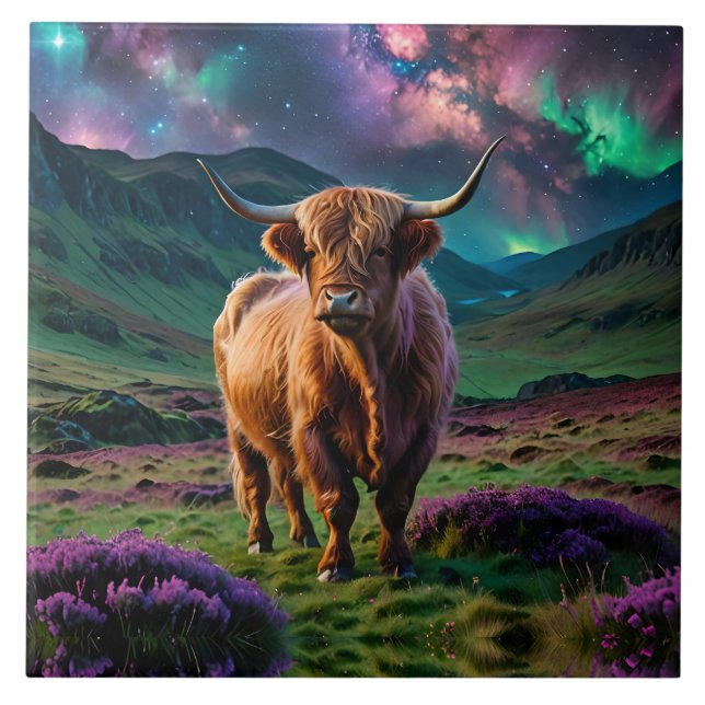 Azulejo Vaca Highland Bajo Las Estrellas (Frente)