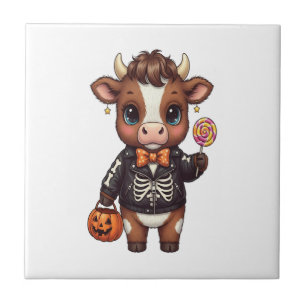 Azulejo Vaca Highland divertida y linda de Halloween