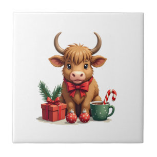 Azulejo Vaca navideña vintage de las Tierras Altas con reg