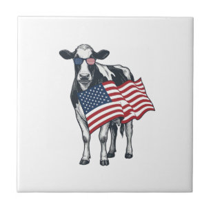 Azulejo Vaca Patriótica Bandera Americana Diseño de Grabad