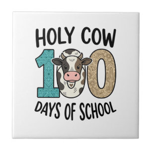 Azulejo Vaca Sagrada 100 Días de Escuela Camiseta de Vaca