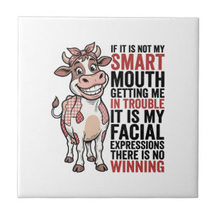 Azulejo Vaca Sassy Divertida Boca Inteligente Gráfico Vint