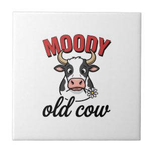 Azulejo Vaca vieja malhumorada Diseño de camiseta de vaca 