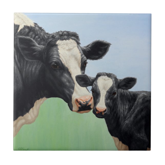 Azulejo Vaca y ternera de Holstein (Frente)