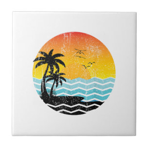 Azulejo Vacaciones de Verano Palmeras Atardecer Retro Trop