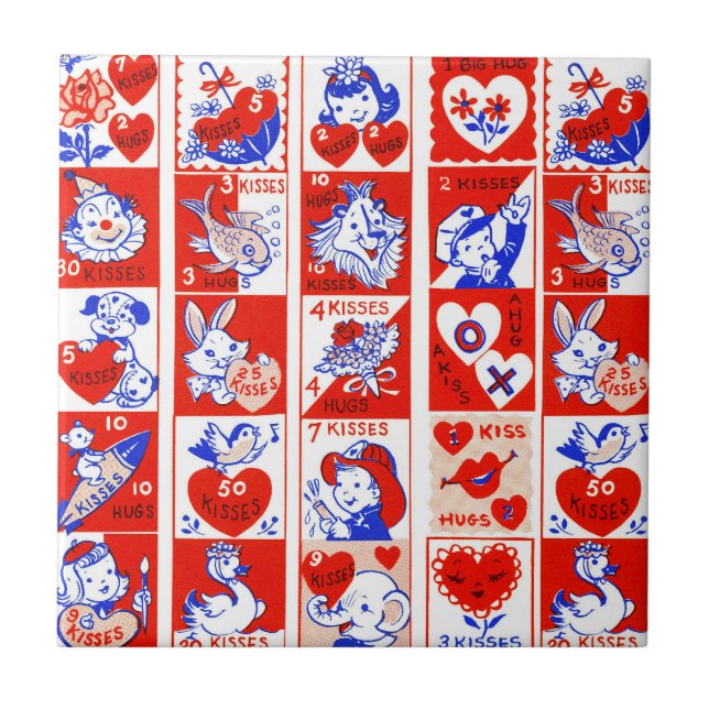 Azulejo Valentine Retro Love Hugs Cute Pattern (Frente)