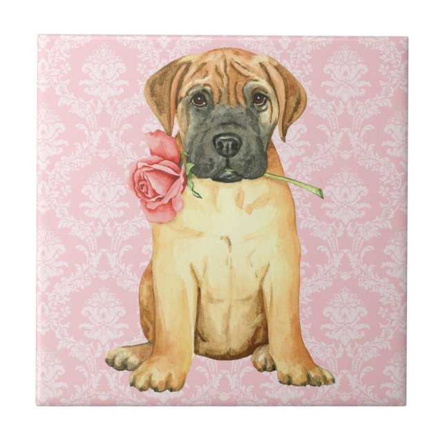 Azulejo Valentine Rosa Bullmastiff Tile (Frente)