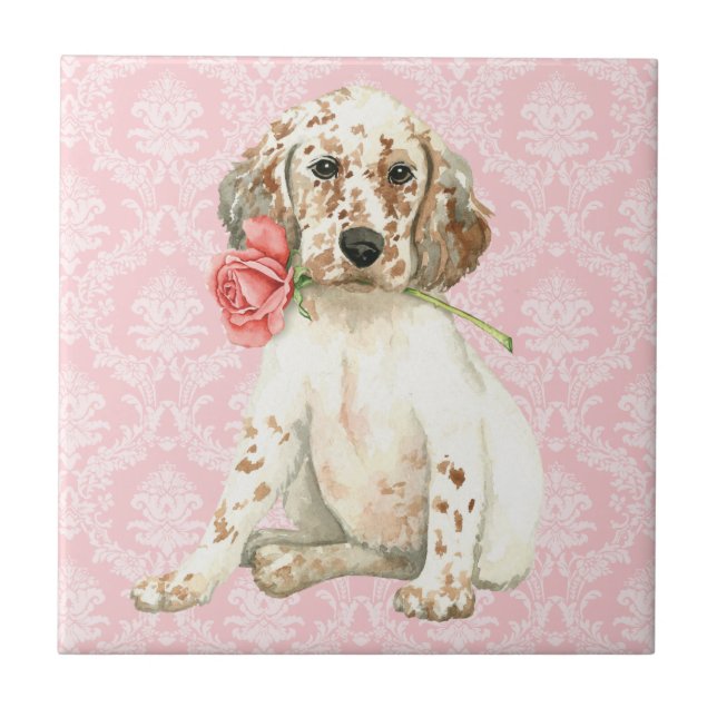 Azulejo Valentine Rosa English Setter (Frente)