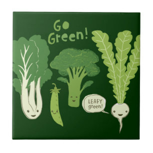 Azulejo ¡Vamos Verde! (¡Verde azulado!) ¡Felices Verdur