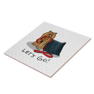 Azulejo ¡Vamos! Yorkshire Terrier (Yorkie) Dog w Leash
