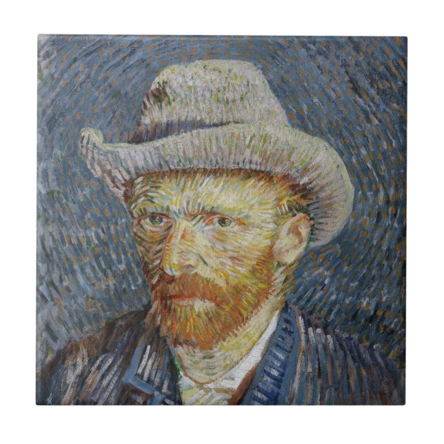 Azulejo Van Gogh Autoretrato Gray Felt Gorra Pintura (Frente)