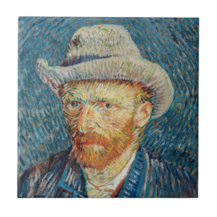 Azulejo Van Gogh - Autorretrato con un sombrero gris de fi