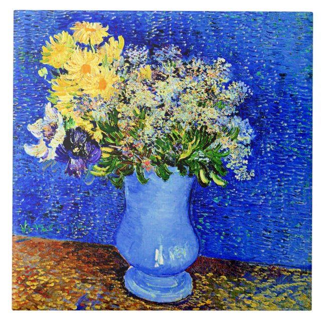 Azulejo Van Gogh - Bouquet de flores en la maleta azul (Frente)