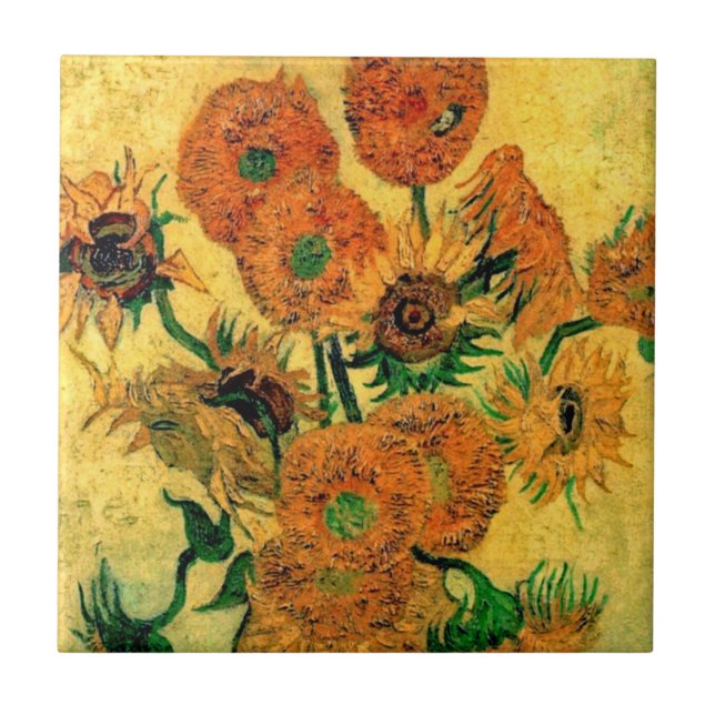 Azulejo Van Gogh - Caja De Vida Con Quince Sunflowers (Frente)