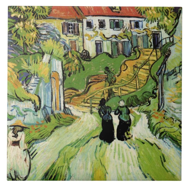 Azulejo Van Gogh - Calle del pueblo y escalones en Auvers (Frente)