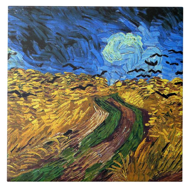 Azulejo Van Gogh - Campo de trigo con cuervos, (Frente)