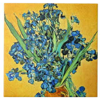 Azulejo Van Gogh - Jarrón con Lirios de Fondo Amarillo