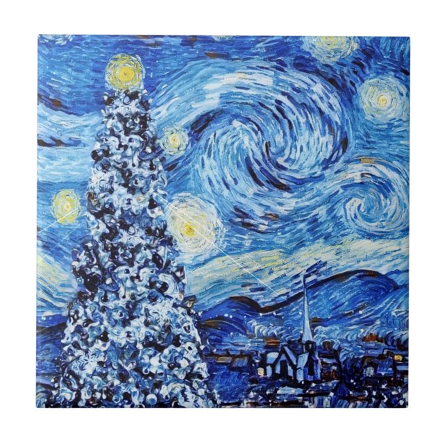 Azulejo Van Gogh - La noche estrellada - Navidades blancos (Frente)