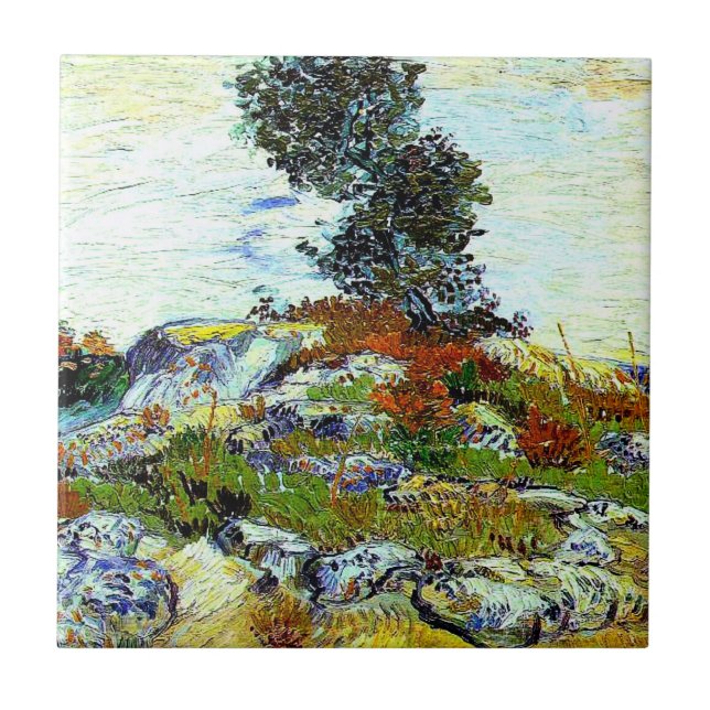 Azulejo Van Gogh - Las rocas con roble, arte fino (Frente)