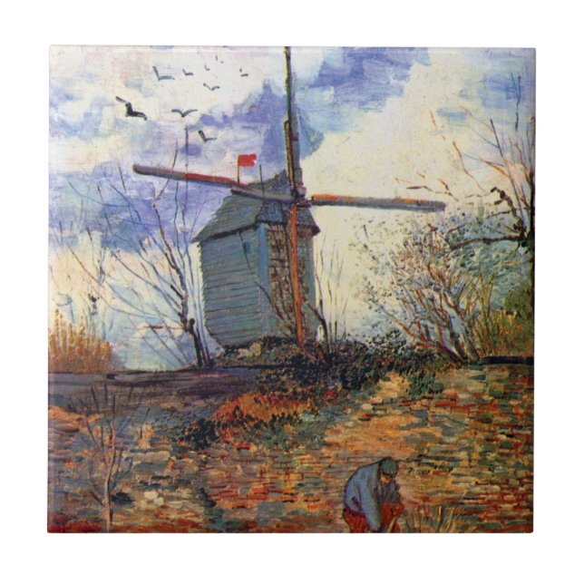Azulejo Van Gogh - Molino de viento Le Moulin De La Galett (Frente)