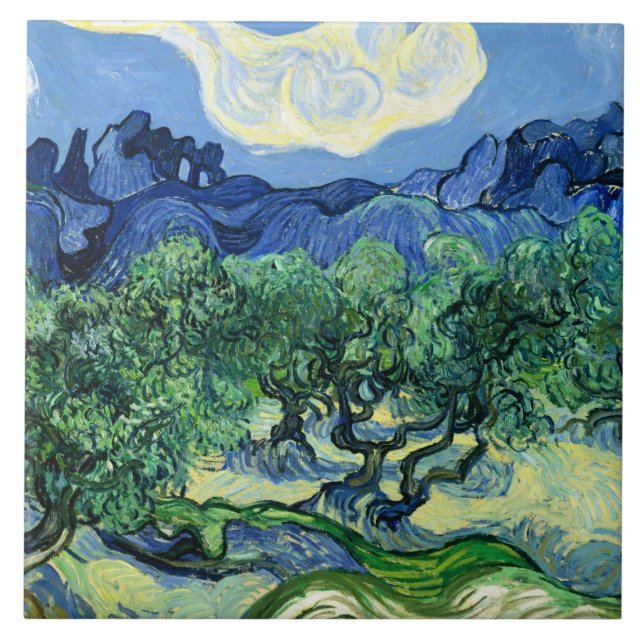 Azulejo Van Gogh - Olivos con Alpilles en el fondo (Frente)