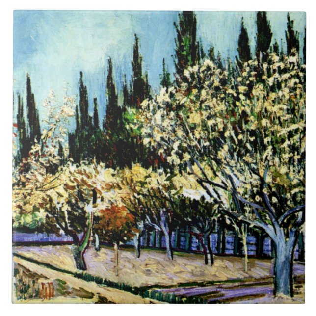 Azulejo Van Gogh - Orchard rodeado de cipreses (Frente)