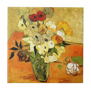 Azulejo Van Gogh pintando caprichosas flores vides floreci