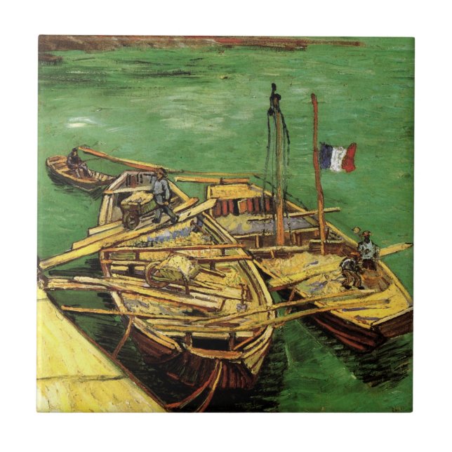 Azulejo Van Gogh Quay con hombres descargando barcazas de  (Frente)