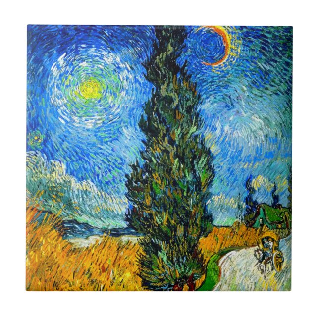 Azulejo Van Gogh Road con Cypress y Star (Frente)