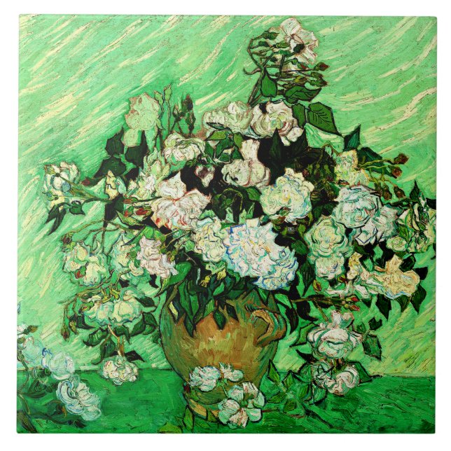 Azulejo Van Gogh - Rosas blancas, pintura famosa, (Frente)
